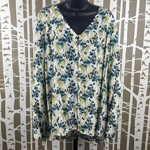 J. Jill Botanical Floral Bird Print High Low Hem Blouse XL